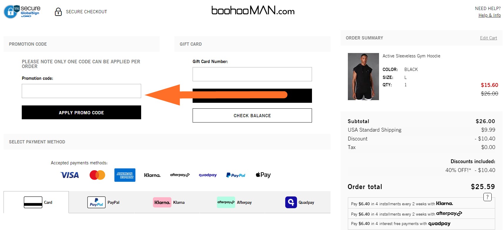 boohooman coupon code input
