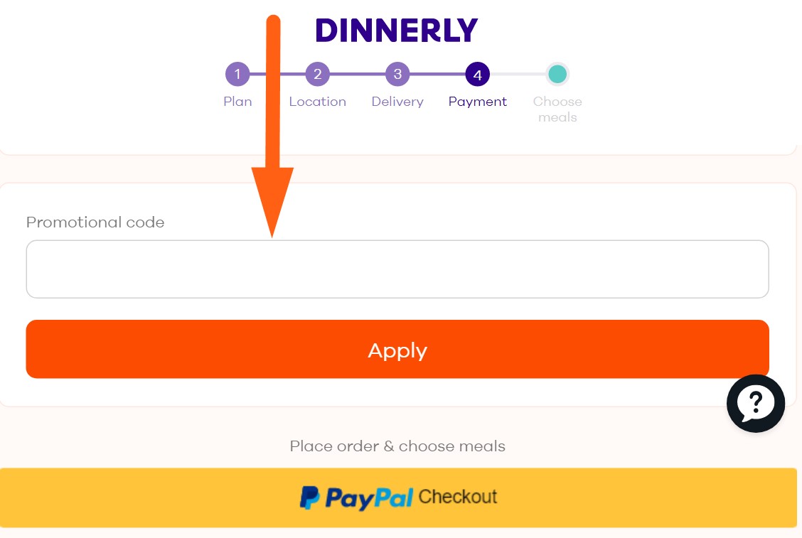 dinnerly coupon code input