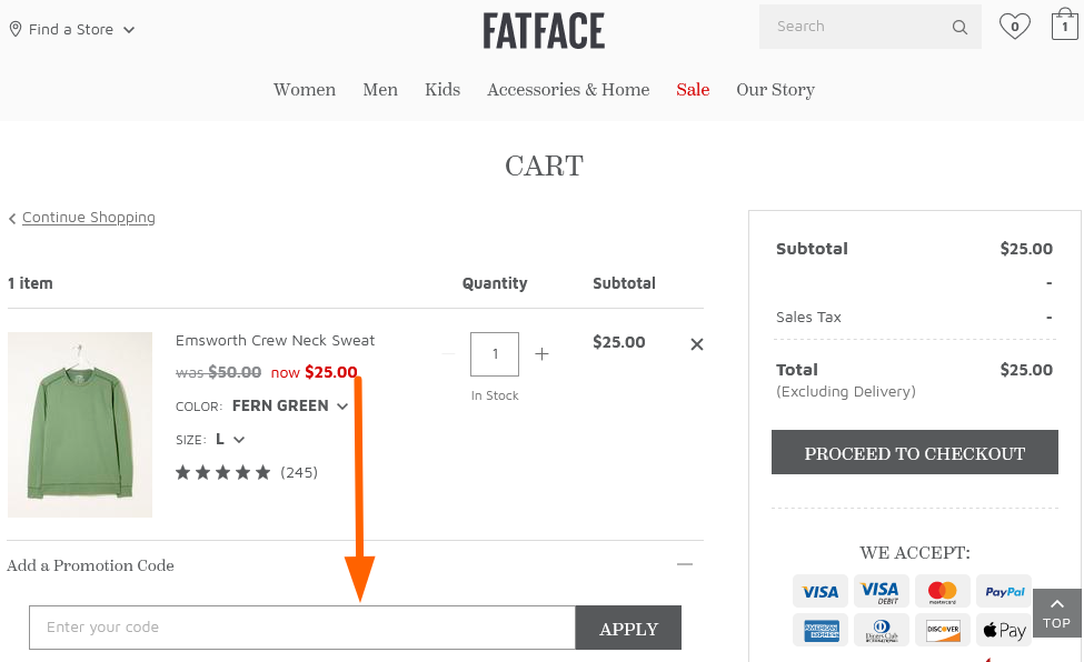 FatFace coupon code input