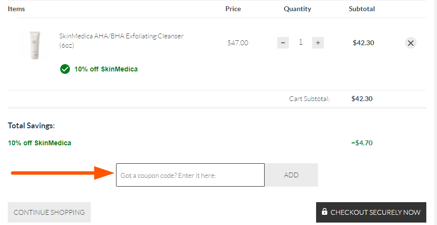 SkinStore coupon code input