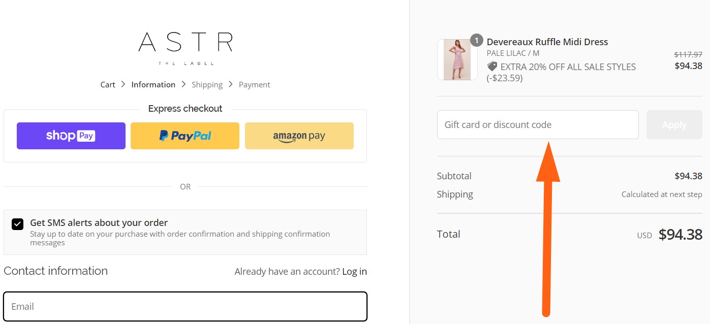 astr the label coupon code input