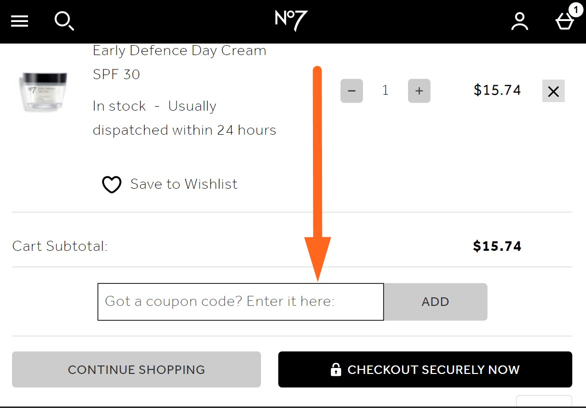 no7 coupon code input