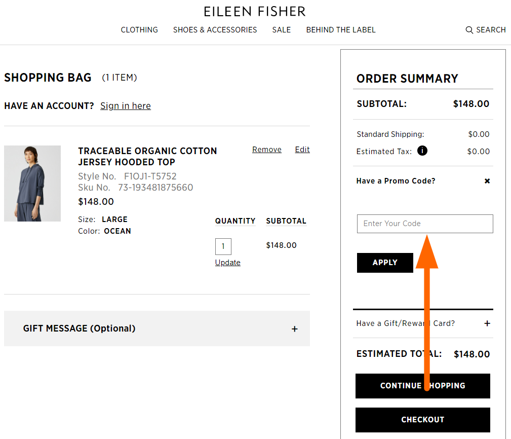 Eileen Fisher coupon code input