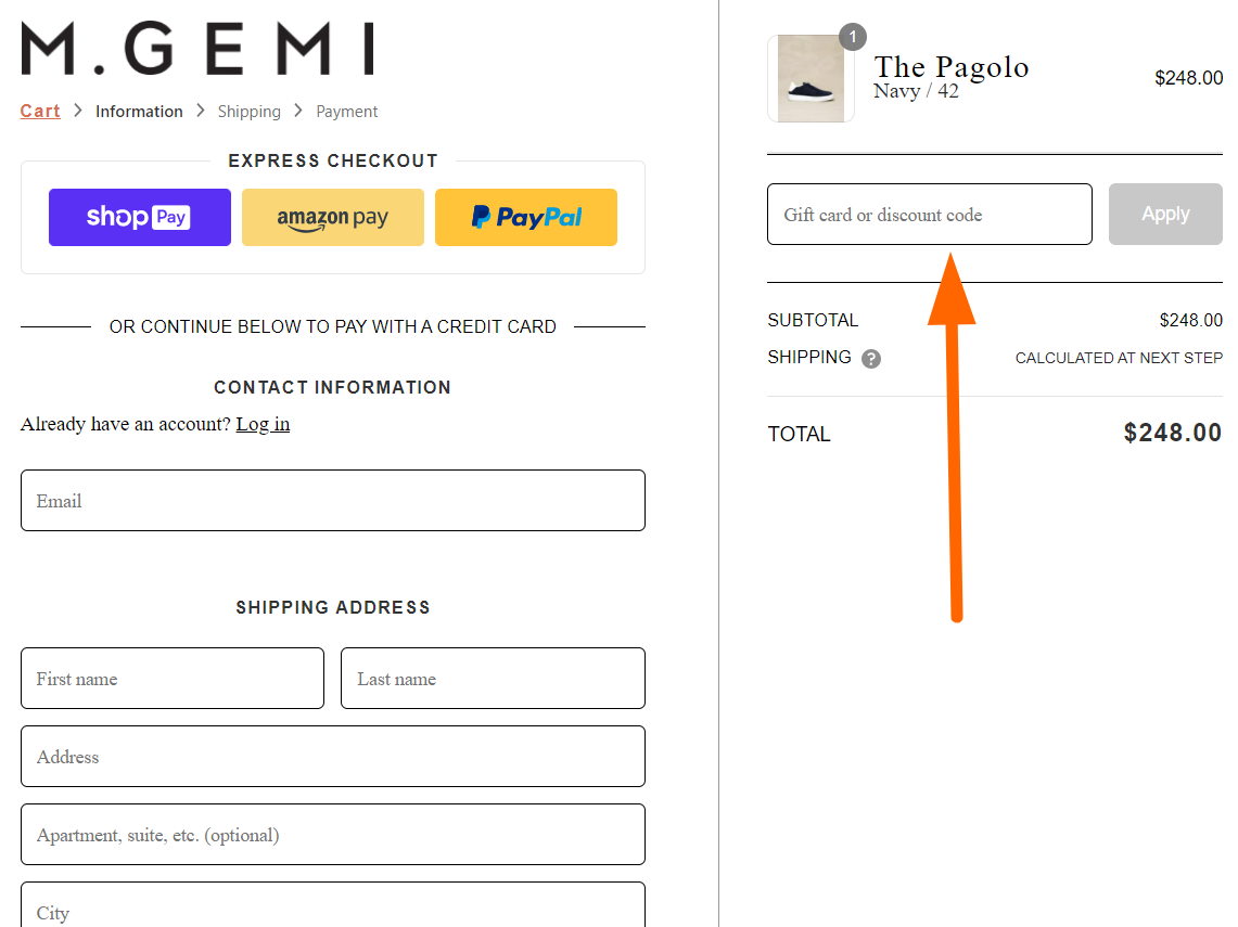 M.Gemi coupon code input